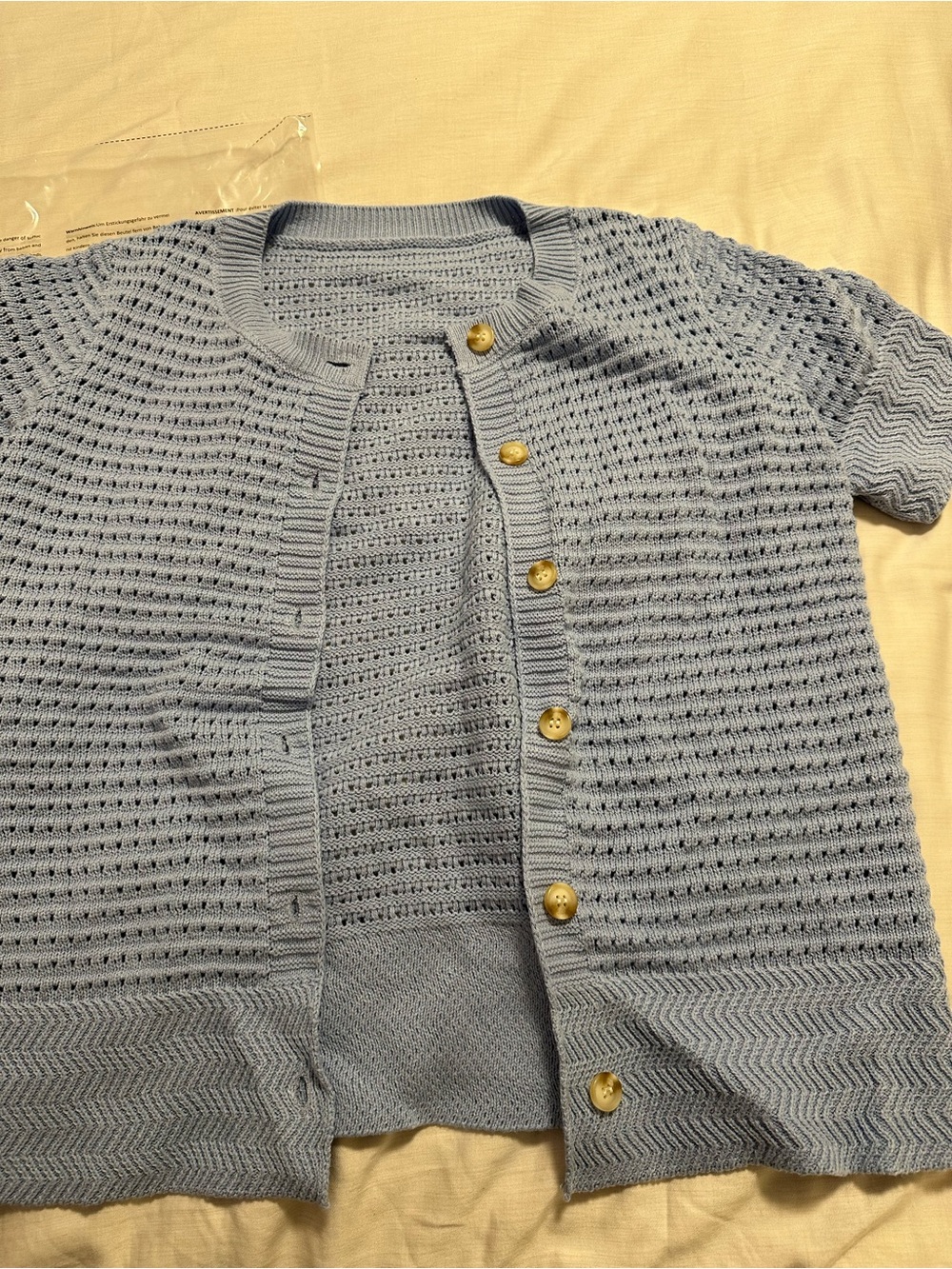 Light Blue Knit Short-Sleeve Cardigan Sweater